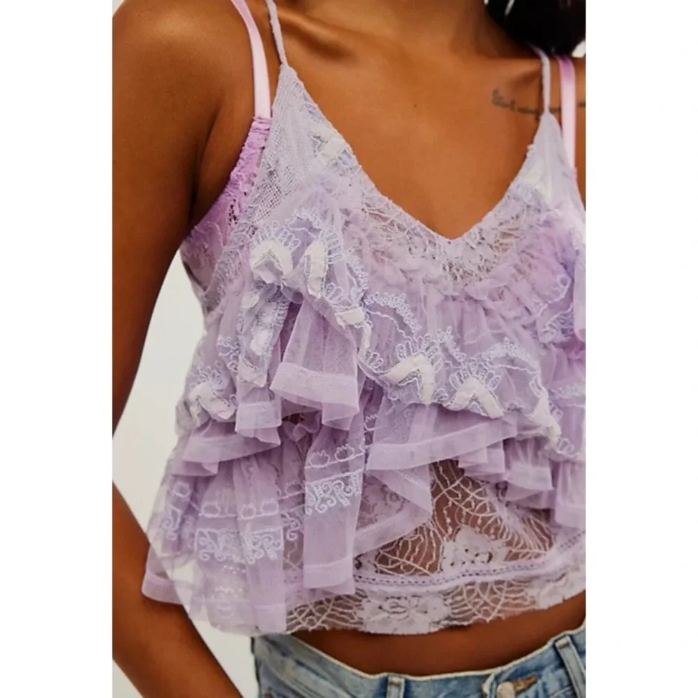 NWT Free People In The Clouds Lace Ruffles Lace Fairy Tank Top XS
